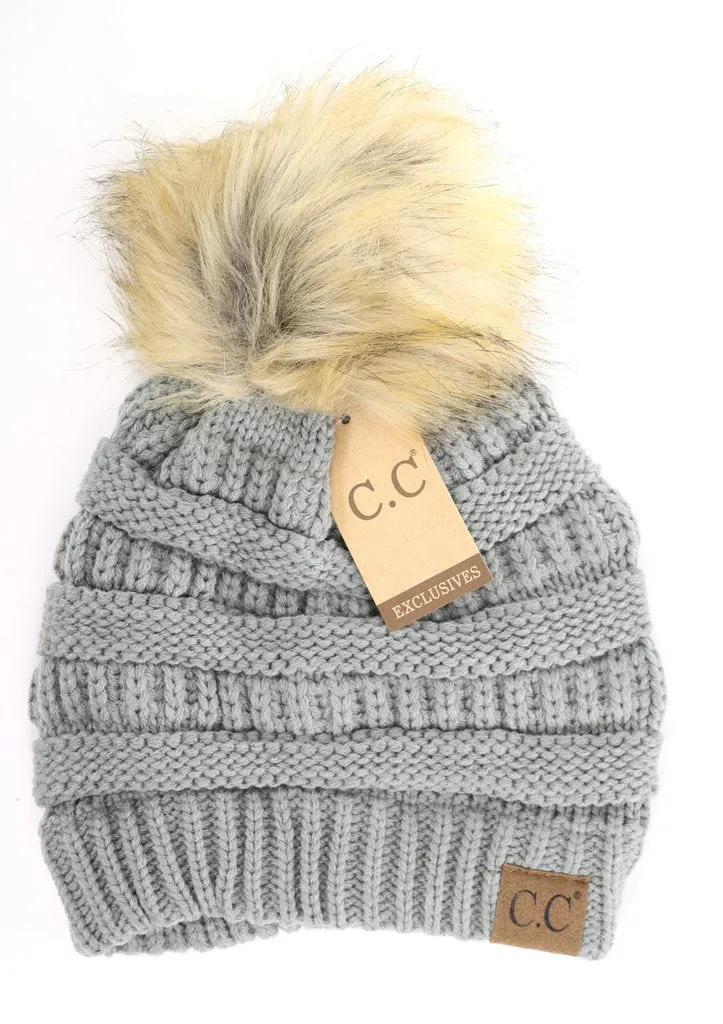 Exclusives Faux Fur Pom Pom Beanie Hat-43