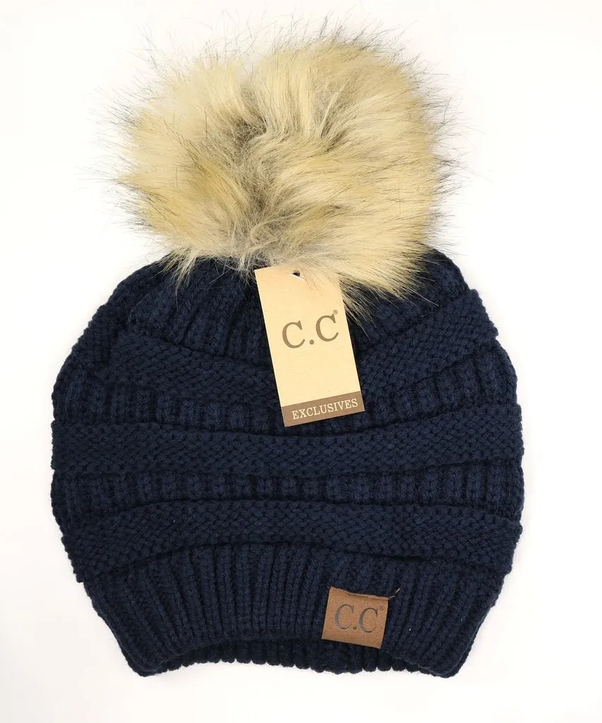 Exclusives Faux Fur Pom Pom Beanie Hat-43