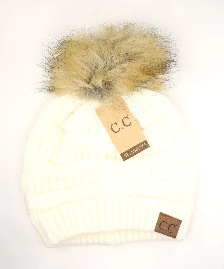 Exclusives Faux Fur Pom Pom Beanie Hat-43