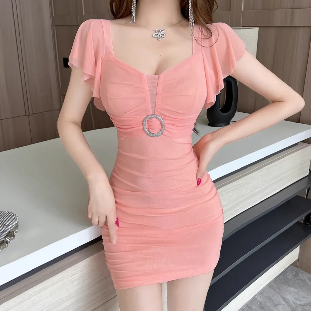 Exposed Collarbone Flying Sleeve Bodycon Dress