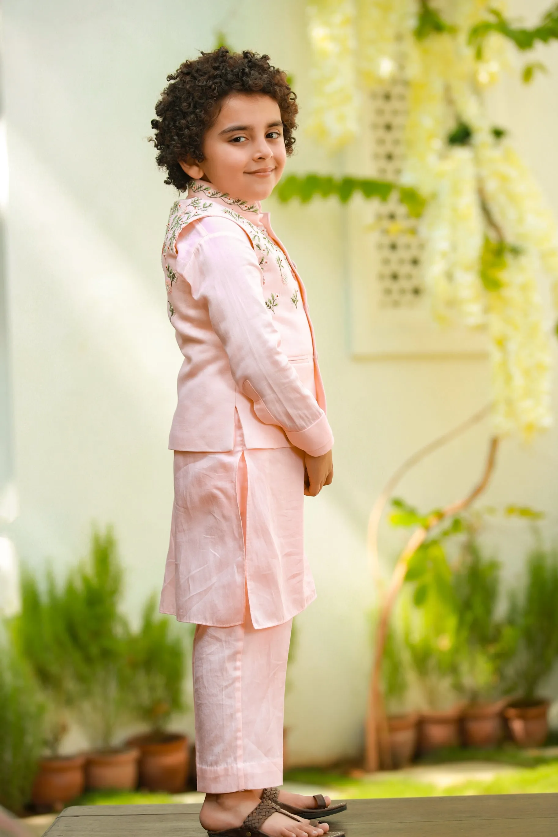 Fakhta - Organic Vegan Silk Jacket Kurta Trouser Set For Boys