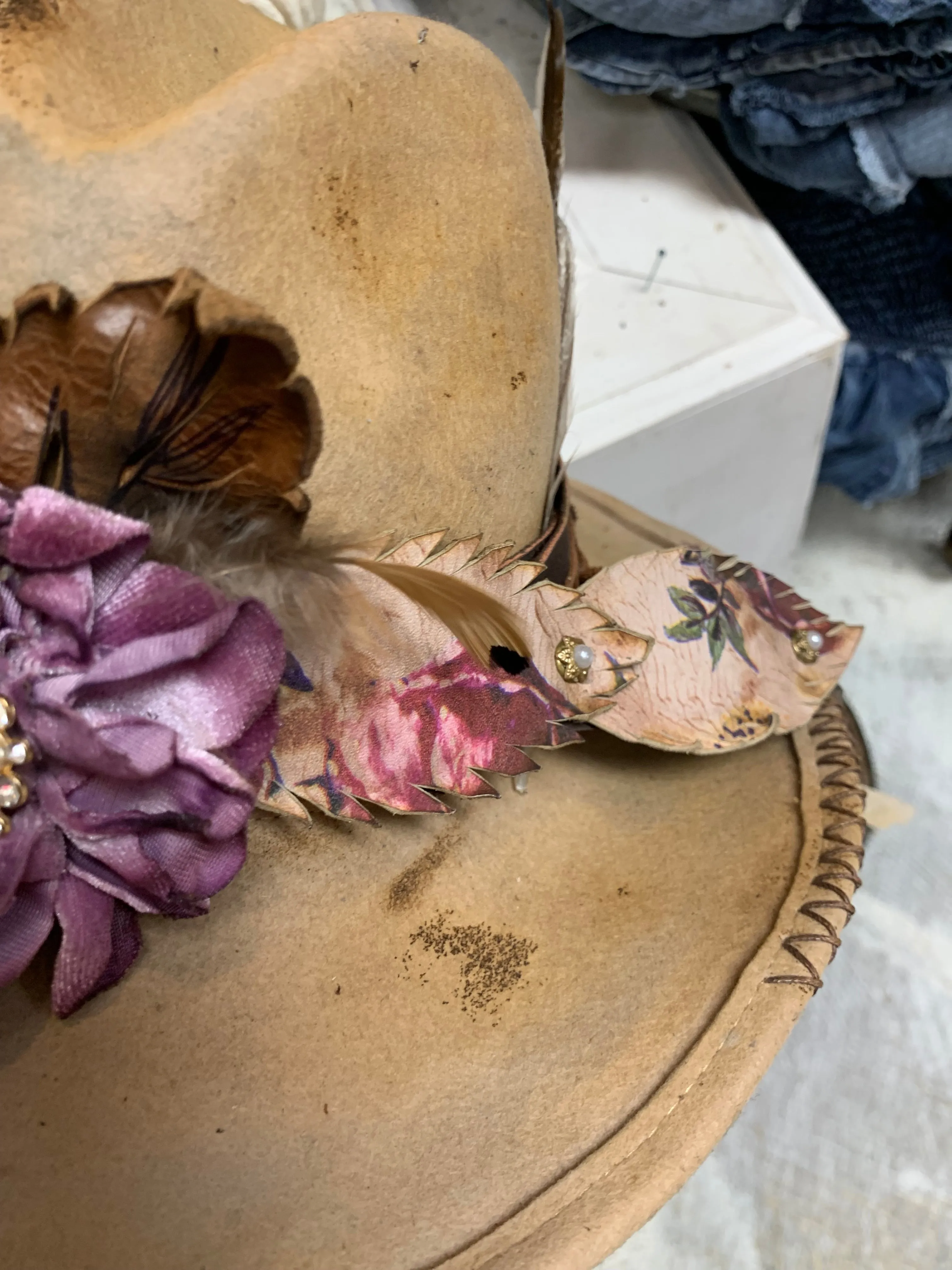 Flower A Rare Bird Leather Hat Band - Purple