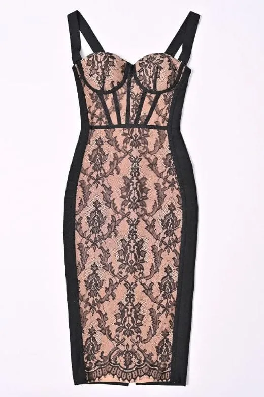 Genevieve Bodycon Lace Midi Dress - Classic Black