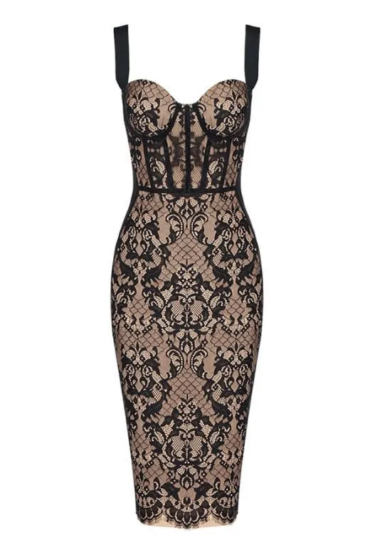 Genevieve Bodycon Lace Midi Dress - Classic Black