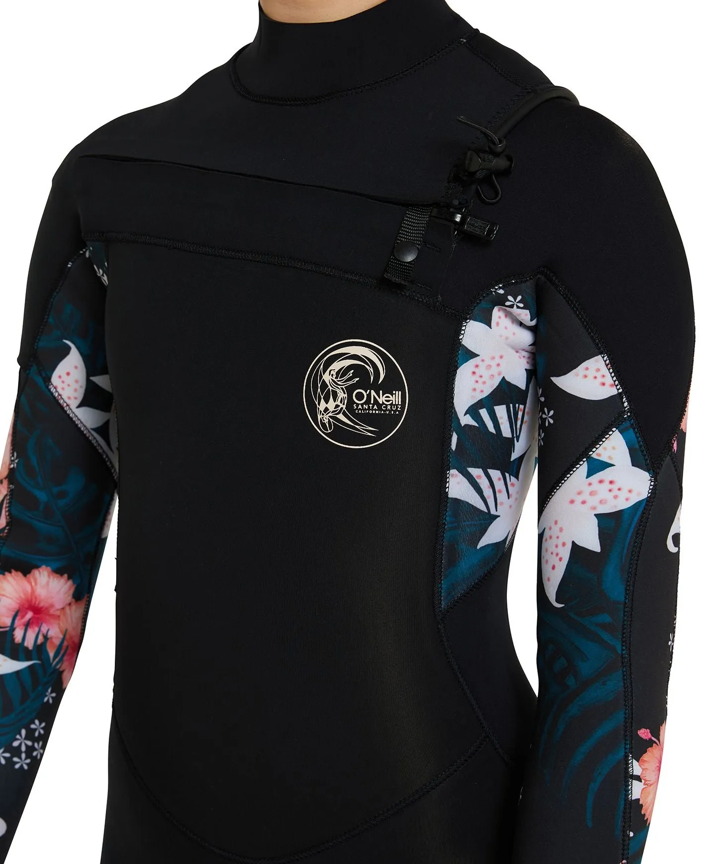 Girl's Bahia 3/2mm Steamer Chest Zip Wetsuit - Black Hibiscus