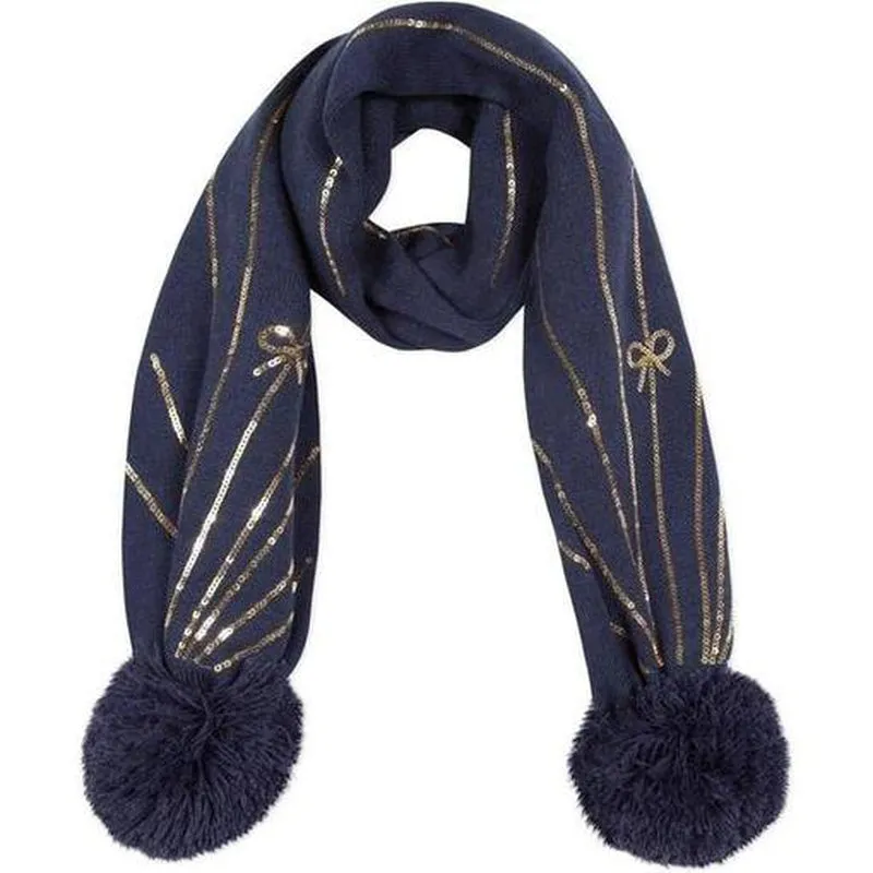 Girls Navy Sequinned Scarf