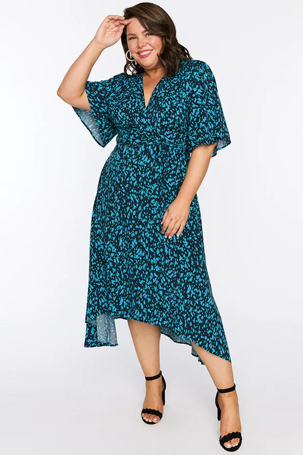 Giverny Teal Dash Wrap Dress