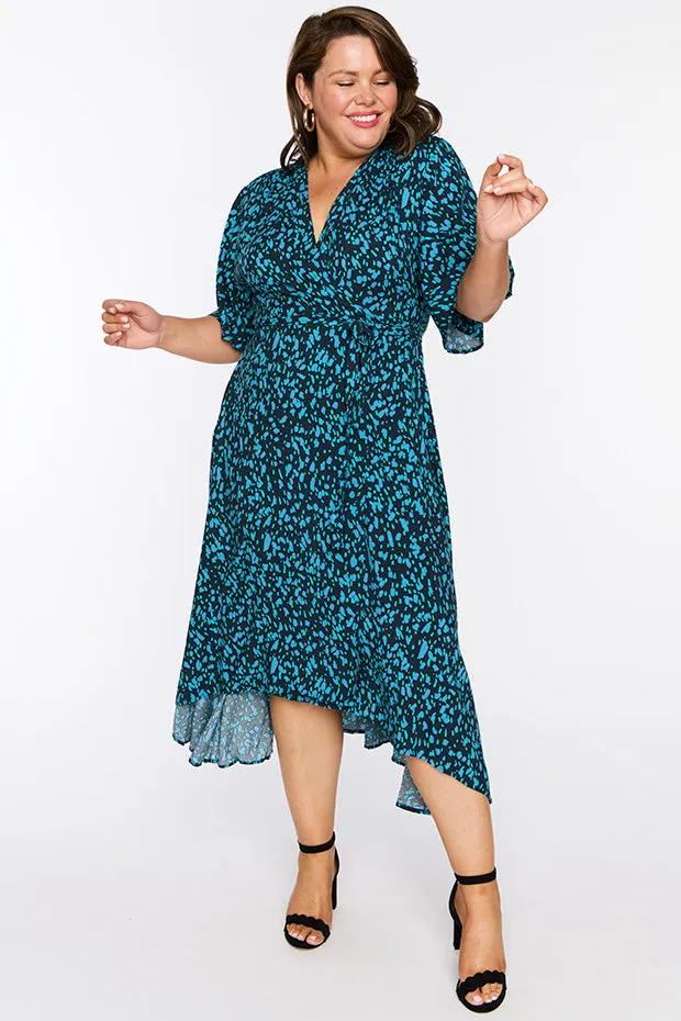 Giverny Teal Dash Wrap Dress