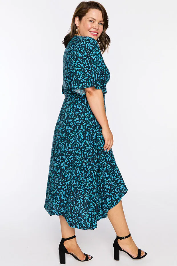 Giverny Teal Dash Wrap Dress