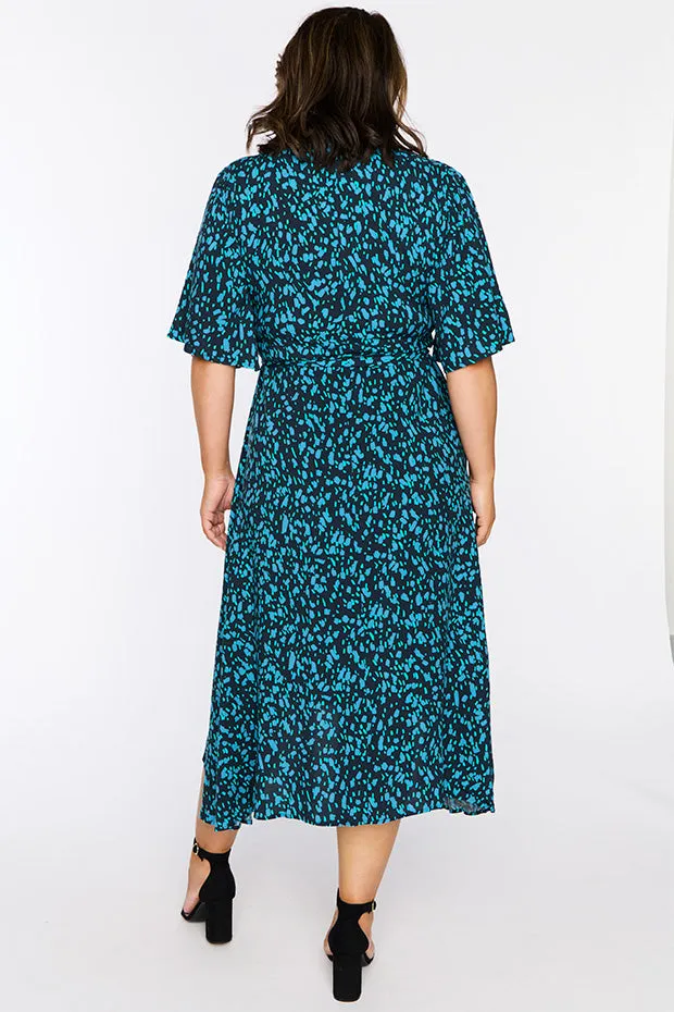 Giverny Teal Dash Wrap Dress