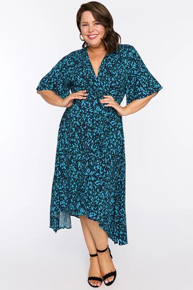 Giverny Teal Dash Wrap Dress