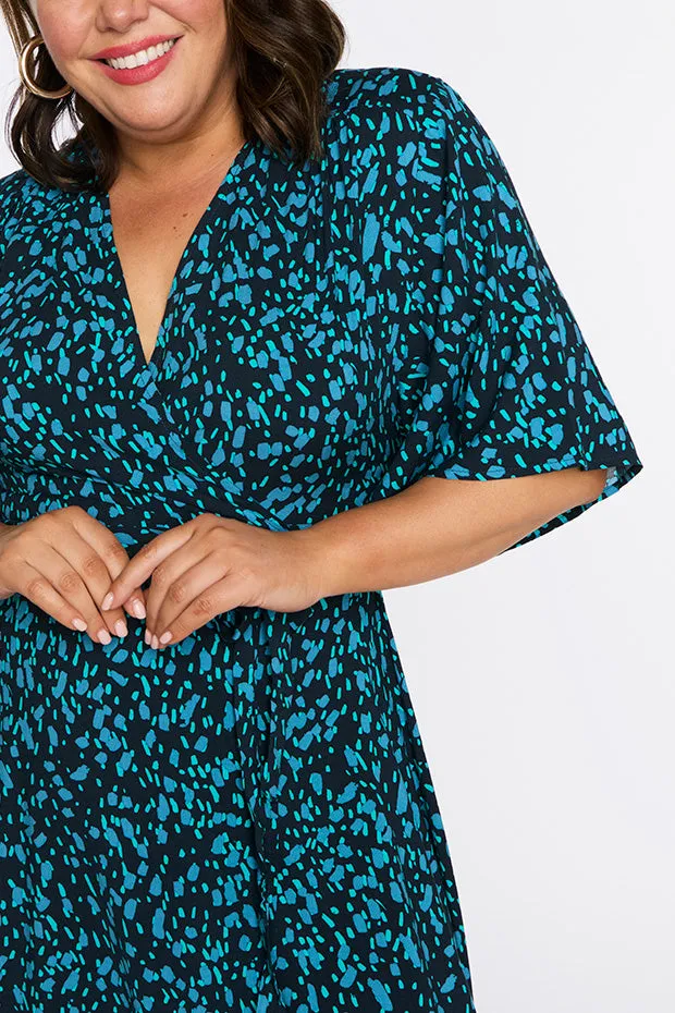 Giverny Teal Dash Wrap Dress