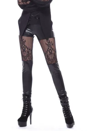 Gothic leggings with sexy flower on thigh PW082