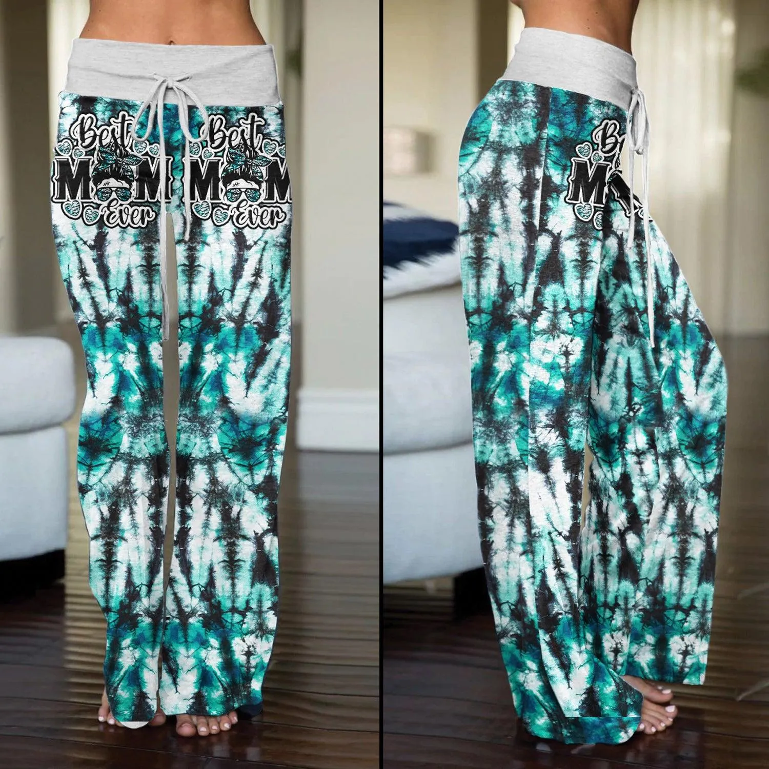 Gradiant Camo Green Skull Mom High-waisted Wide Leg Pants