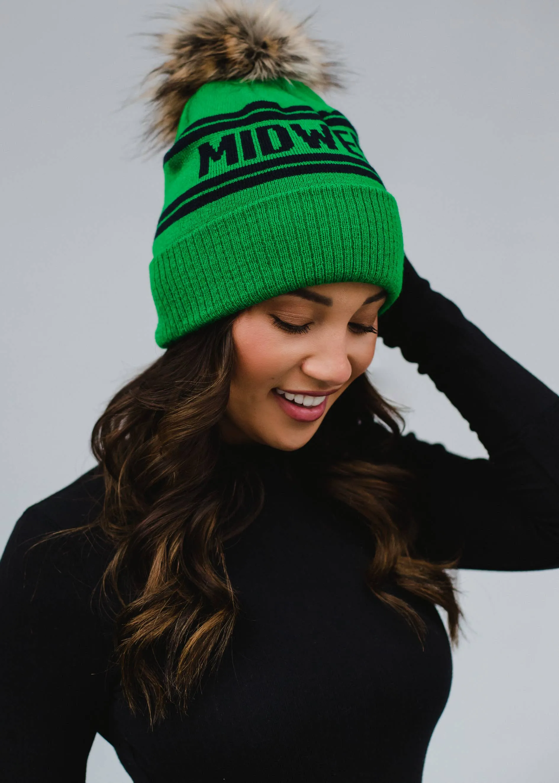 ***Green Base w/Navy Midwest Pom Hat