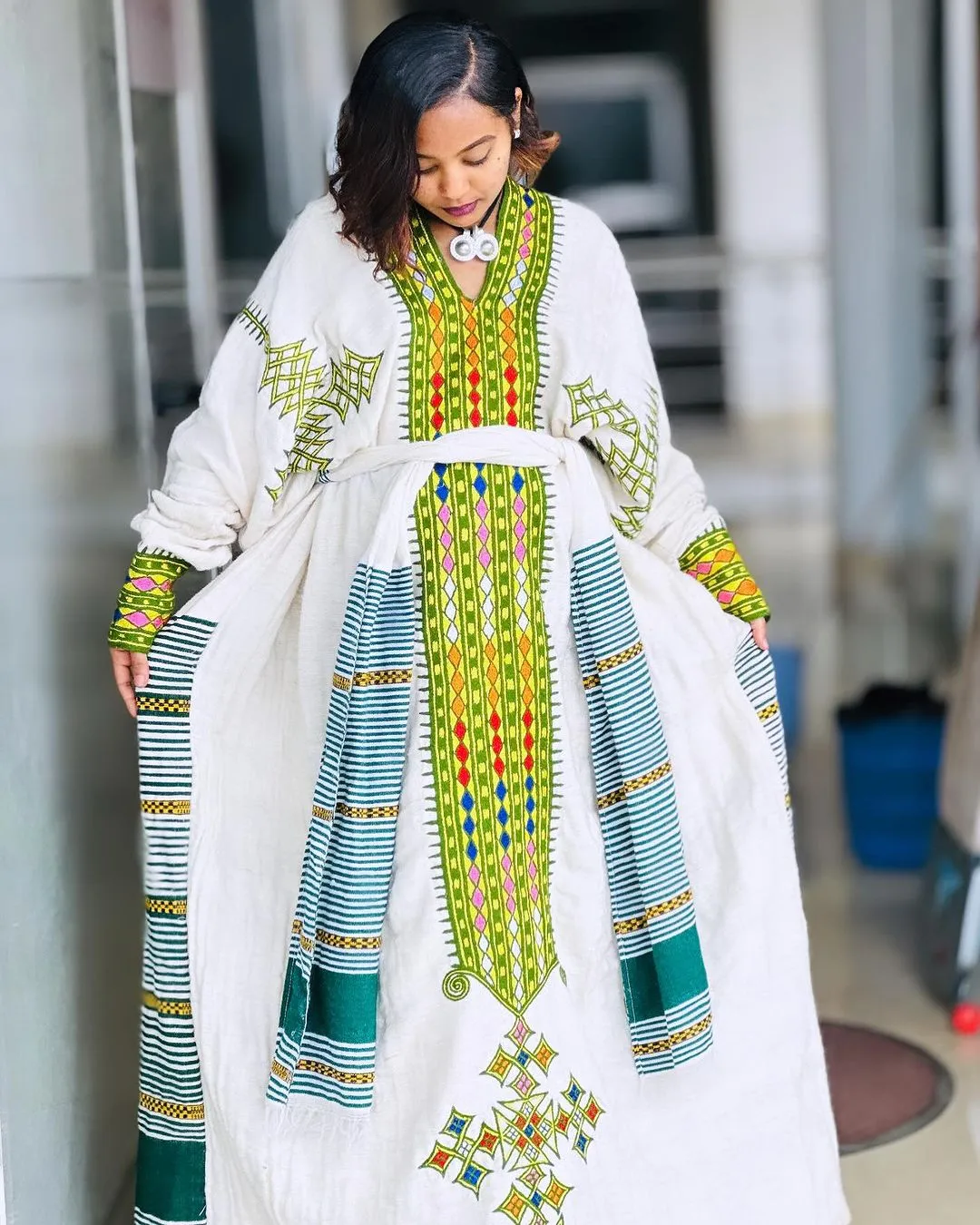 Green Cultural Fetil Habesha Dress Habesha Kemis Ethiopian Dress Style Traditional Habesha Libs