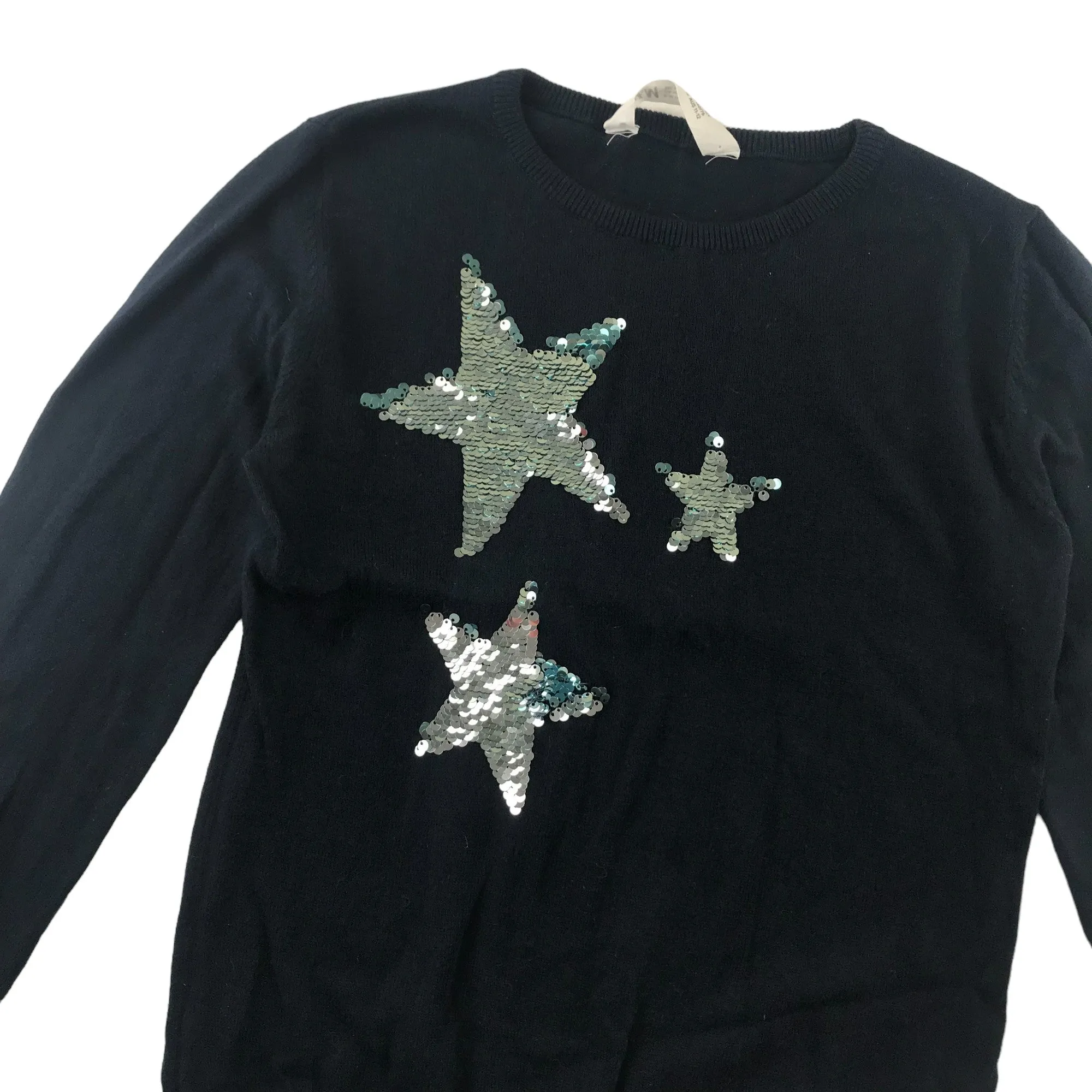 H&M jumper 11-12 years navy blue sequin stars cotton