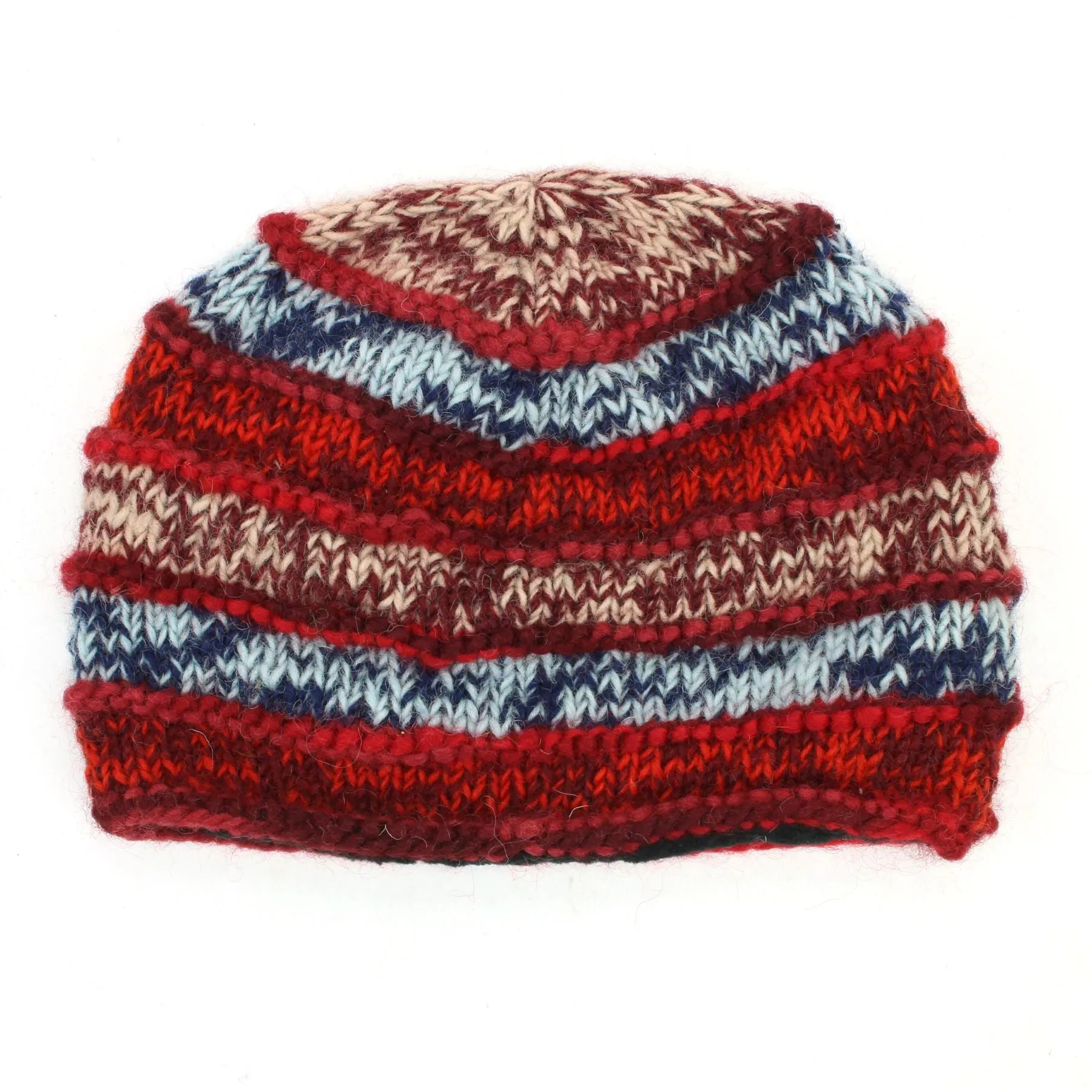 Hand Knitted Wool Beanie Hat - 17 Red