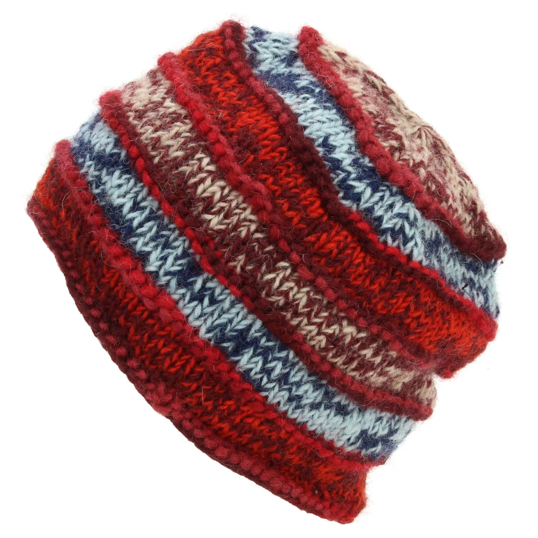 Hand Knitted Wool Beanie Hat - 17 Red