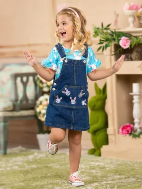 Hold My Bunnies Denim Overall Dress Set