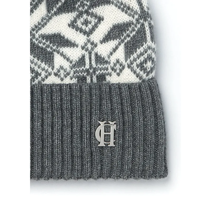 Holland Cooper Beatrice Ladies Bobble Hat - Grey Marl Cream