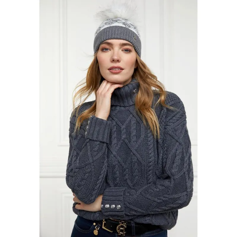 Holland Cooper Beatrice Ladies Bobble Hat - Grey Marl Cream