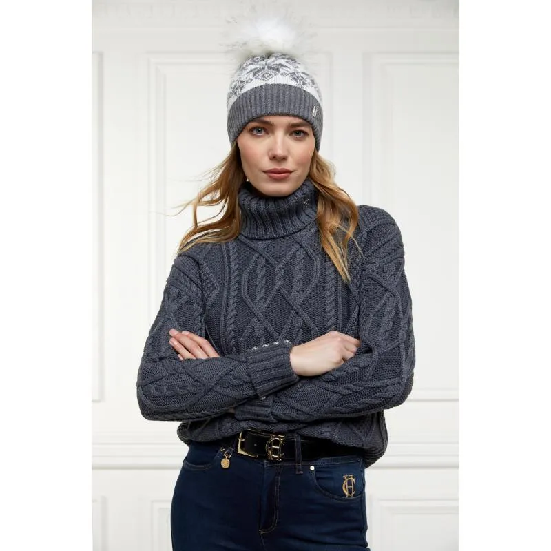 Holland Cooper Beatrice Ladies Bobble Hat - Grey Marl Cream