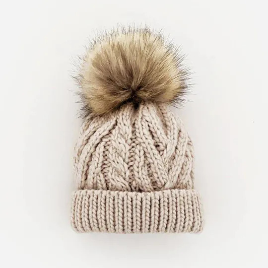 Huggalug Oatmeal Pop Pom Beanie