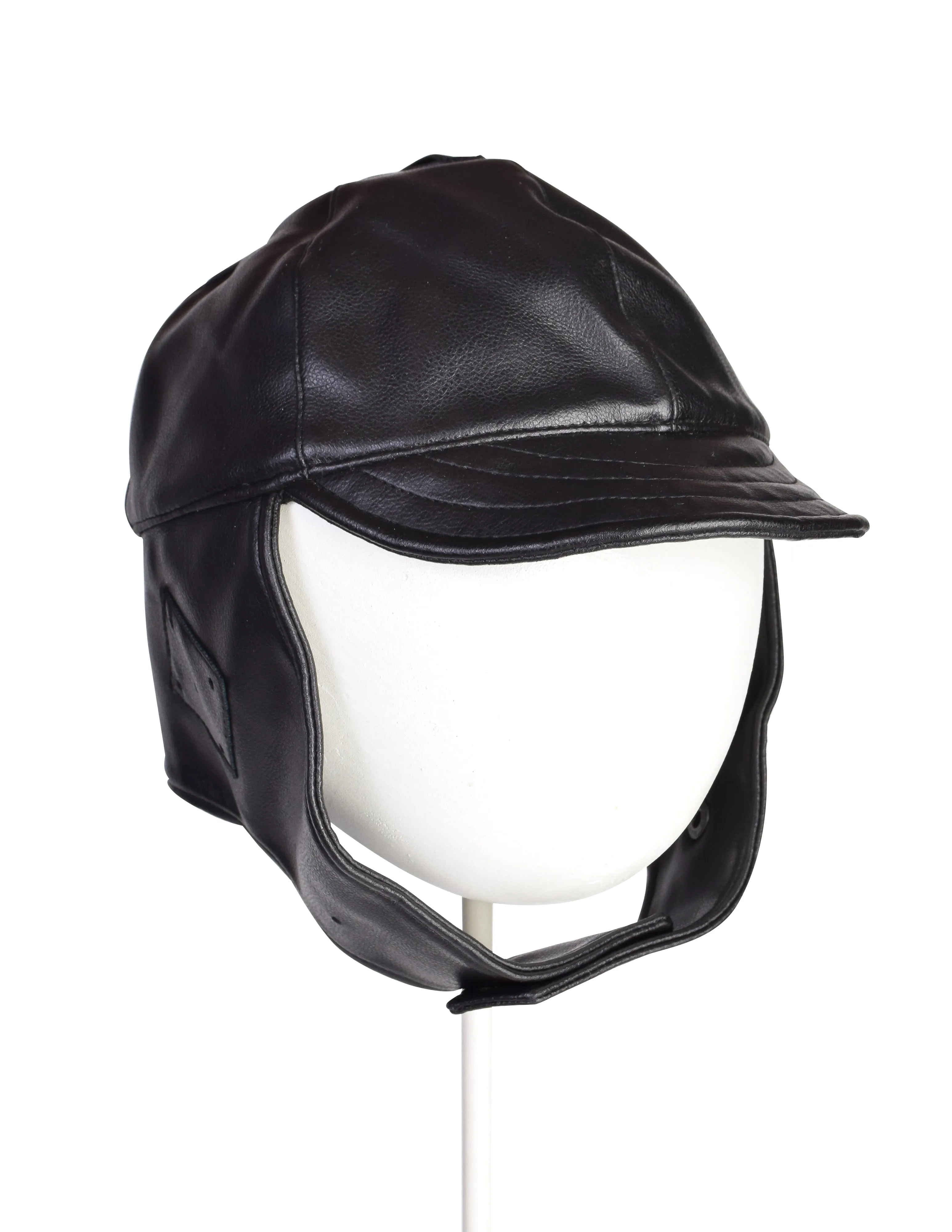 Jean Paul Gaultier Junior Gaultier Vintage 1980s Black Leatherette Aviator Bomber Hat