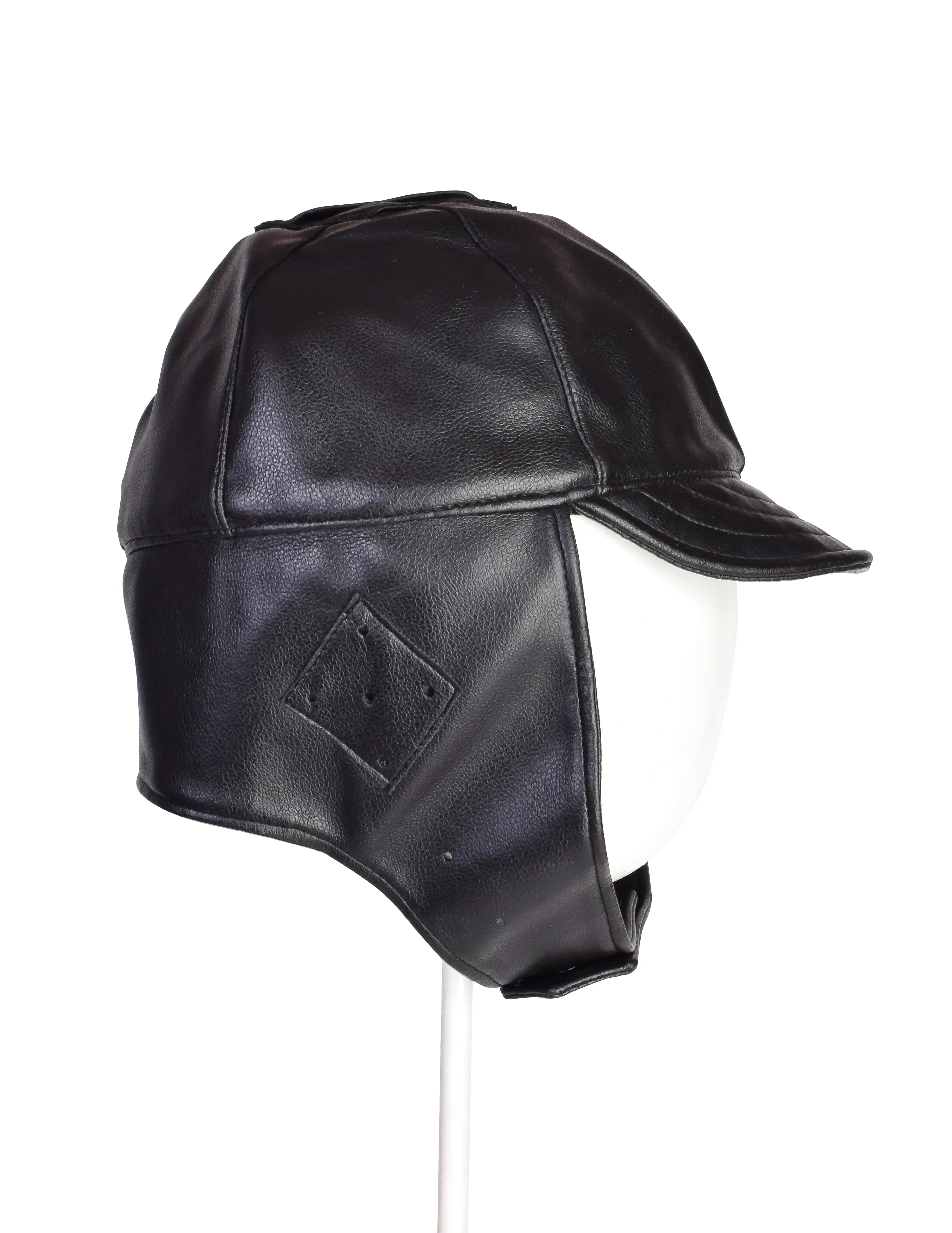 Jean Paul Gaultier Junior Gaultier Vintage 1980s Black Leatherette Aviator Bomber Hat