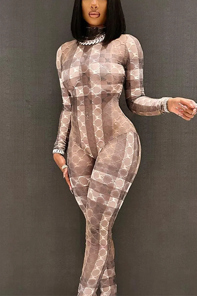 JG0419 Graphic Bodycon Jumpsuits