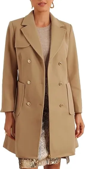 Khaki Chic Double Breasted Long Sleeve Trench Coat