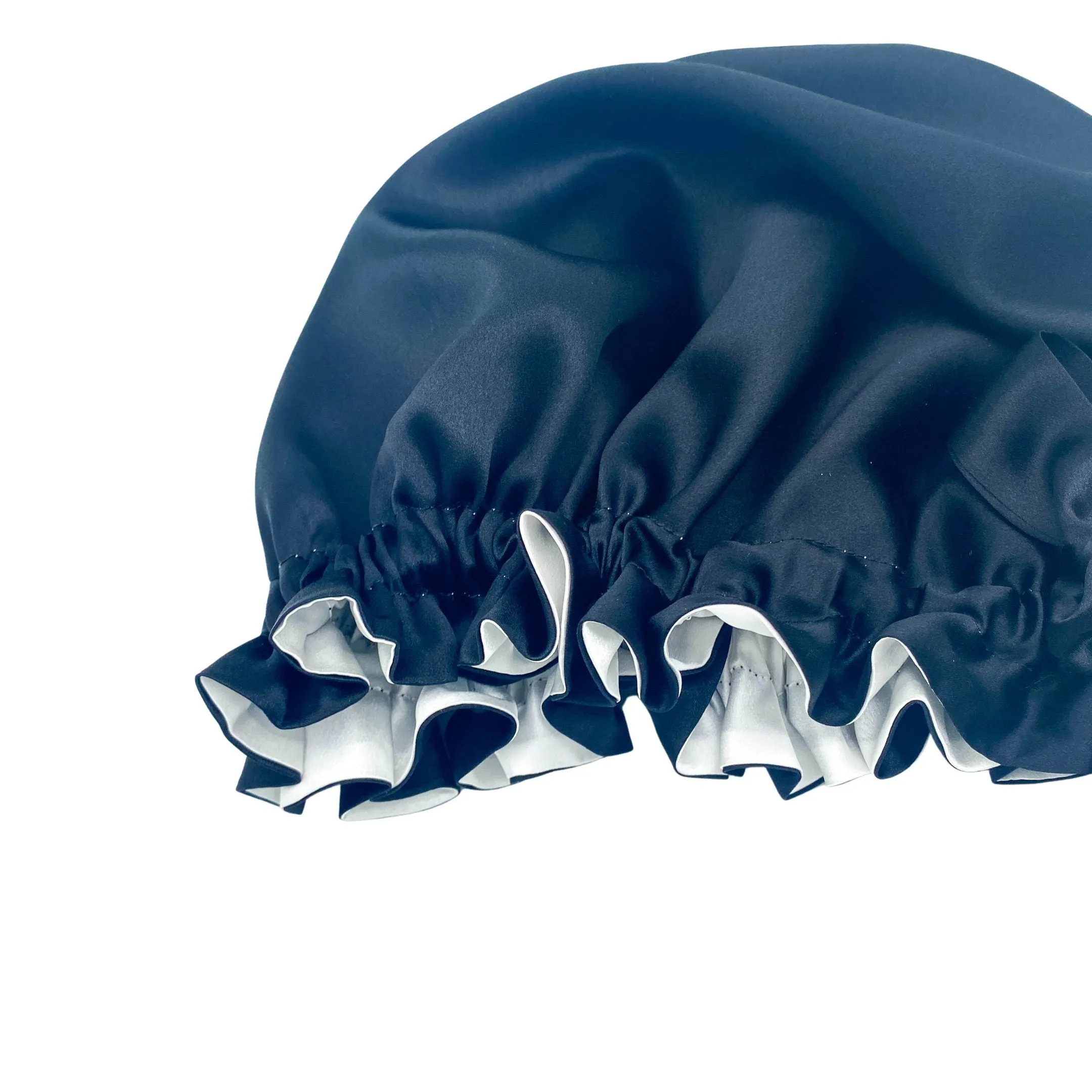 Large Double-Lined Adjustable Silk Hair Bonnet Turban - Black