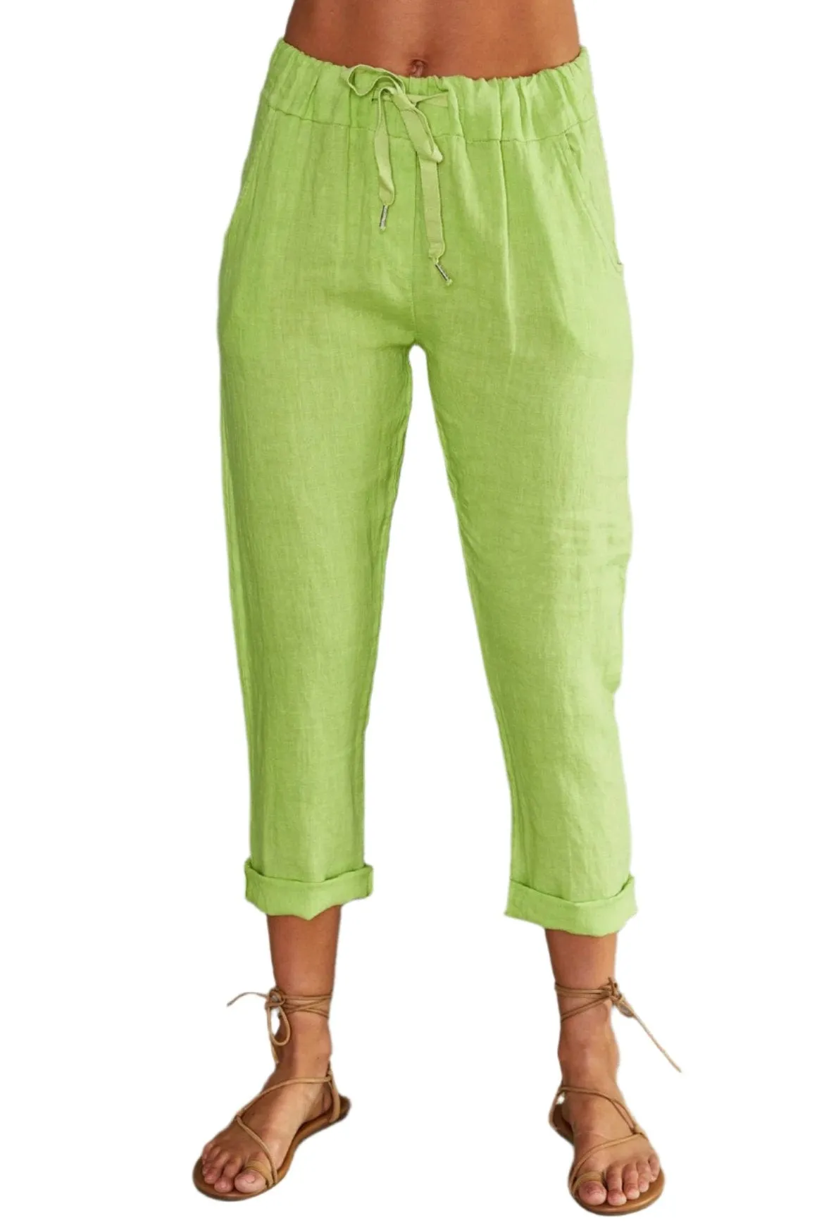 Lime pants in 100% Italian Linen