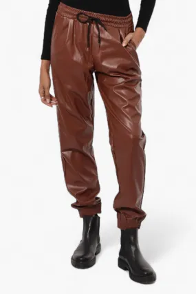 Limite Tie Waist Vegan Leather Jogger Pants - Brown