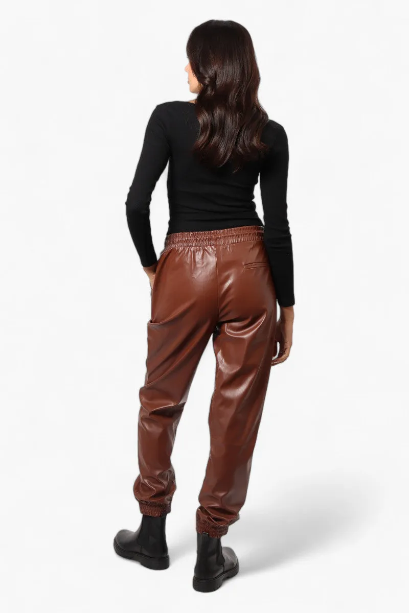 Limite Tie Waist Vegan Leather Jogger Pants - Brown