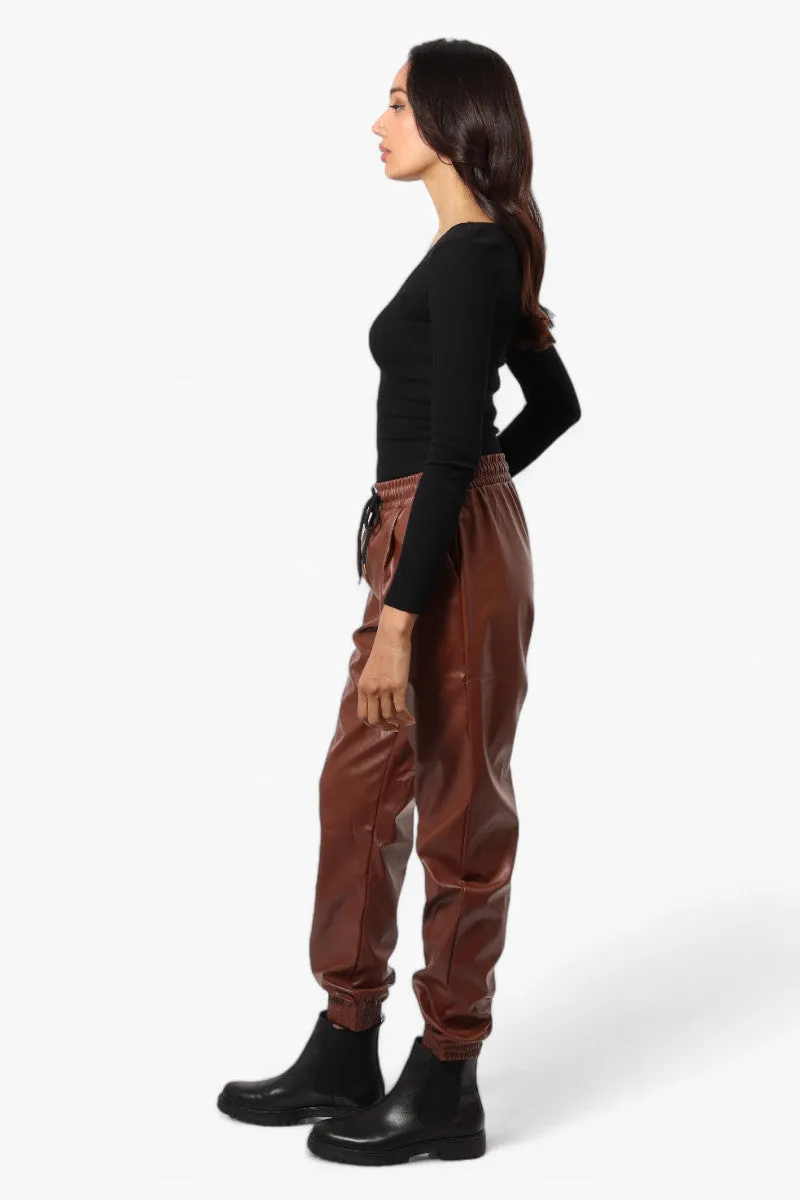 Limite Tie Waist Vegan Leather Jogger Pants - Brown