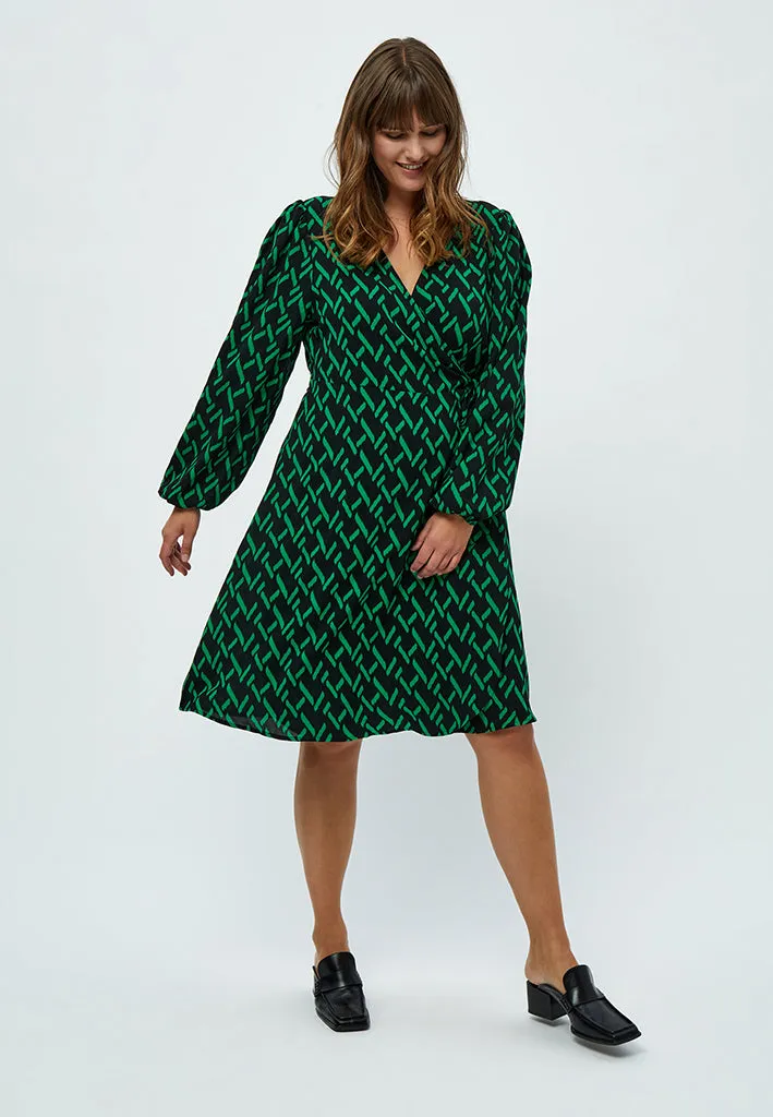 Lou Wrap Dress Curve - Bright Green Print