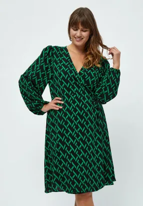 Lou Wrap Dress Curve - Bright Green Print