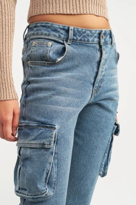 Low Rise Denim Cargo Jeans