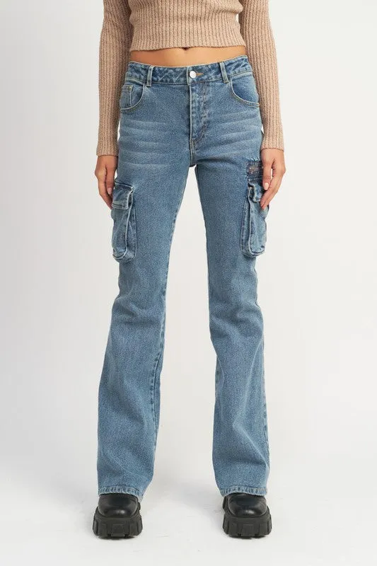 Low Rise Denim Cargo Jeans