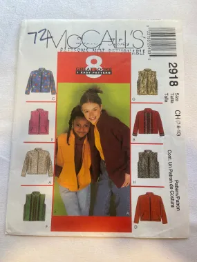 McCall's 2918 UNCUT Childrens' & Girls' Jacket Or Vest Sizes 7-10 & 10-14 MULTIPLE SIZES