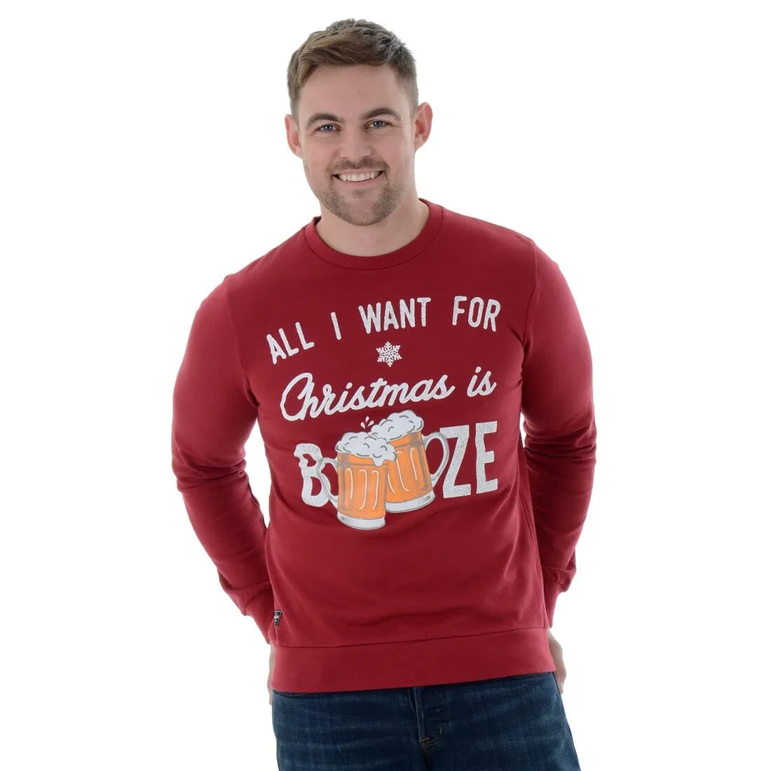 Mens Novelty Christmas Jumper Sweatshirt All I Want Is Booze