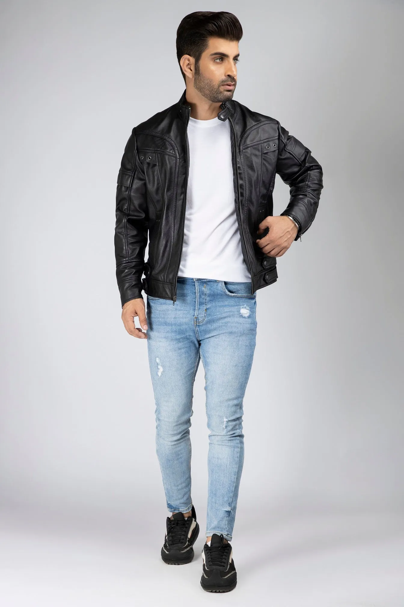 Mens Seanix Genuine Lambskin Leather Bomber Jacket