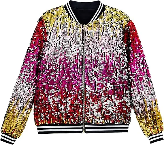 Men's Sequin Zip Up Party Gold Bomber Jacket