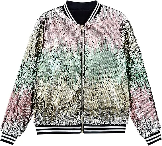 Men's Sequin Zip Up Party Gold Bomber Jacket