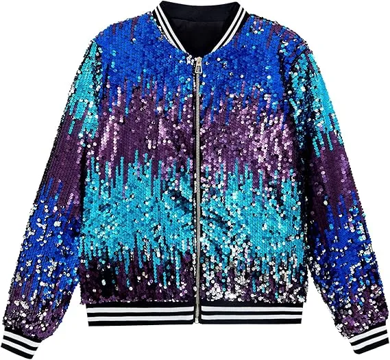 Men's Sequin Zip Up Party Gold Bomber Jacket