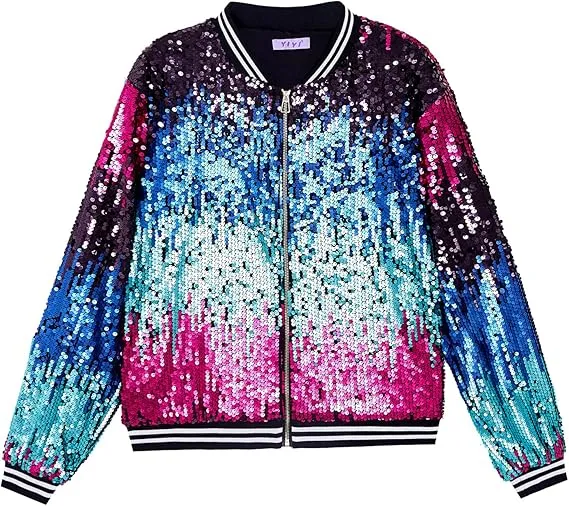 Men's Sequin Zip Up Party Gold Bomber Jacket