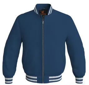 Mens Varsity Letterman Jacket Navy Blue Body Sleeves Wool Fleece Varsity Jacket