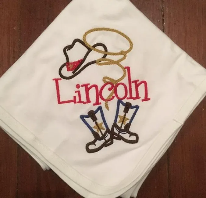 MONOGRAM COWBOY or COWGIRL  COTTON KNIT BLANKET